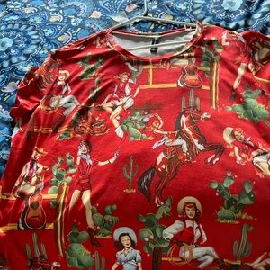 Soft and comfortable poly-cotton printed Cowgirl T-shirt.  2X. Worn once!